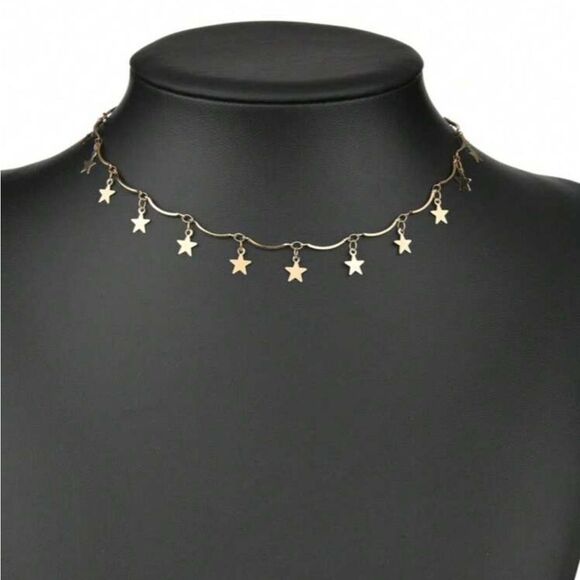Gold Star Choker Necklace A1338 - Picture 3 of 4
